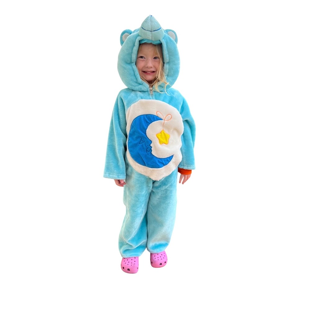 Care Bears Bedtime Bear Costume Kids Size M 2-4 Years Blue Plush Hooded Jumpsuit